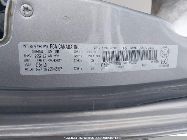 Aukcja sprzedaży 2017 Dodge Grand Caravan Se, vin: 2C4RDGBG6HR754732, numer aukcji: 12564574