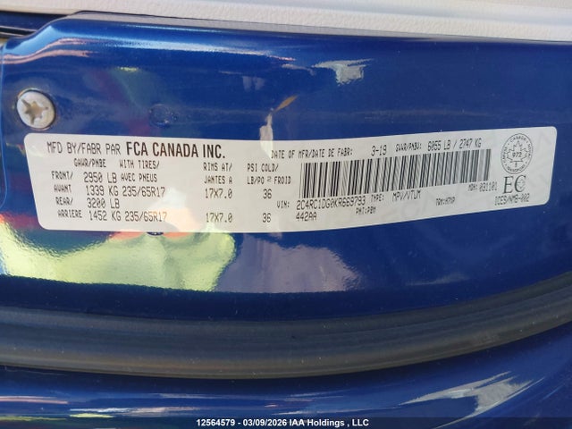 Aukcja sprzedaży 2019 Chrysler Pacifica Touring, vin: 2C4RC1DG0KR669793, numer aukcji: 12564579