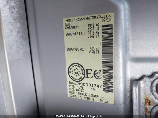Продажа на аукционе авто 2011 Nissan Altima, vin: 1N4AL2AP6BC101747, номер лота: 12564582