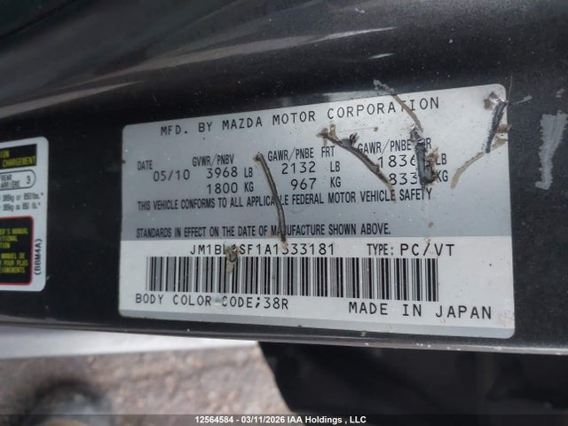 12564584 :رقم المزاد ، JM1BL1SF1A1333181 vin ، 2010 Mazda 3 I مزاد بيع