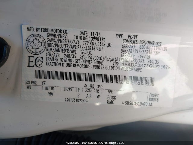 2016 Ford Focus Se მანქანა იყიდება აუქციონზე, vin: 1FADP3K23GL231678, აუქციონის ნომერი: 12564592