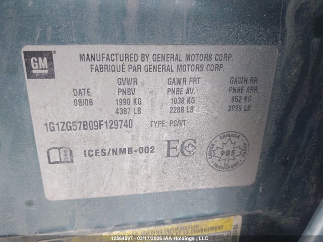 Aukcja sprzedaży 2009 Chevrolet Malibu Ls, vin: 1G1ZG57B09F129740, numer aukcji: 12564597