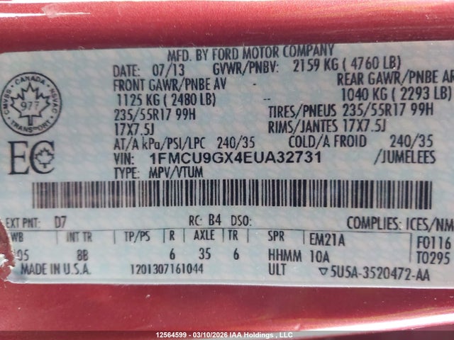 Продаж на аукціоні авто 2014 Ford Escape Se, vin: 1FMCU9GX4EUA32731, номер лоту: 12564599