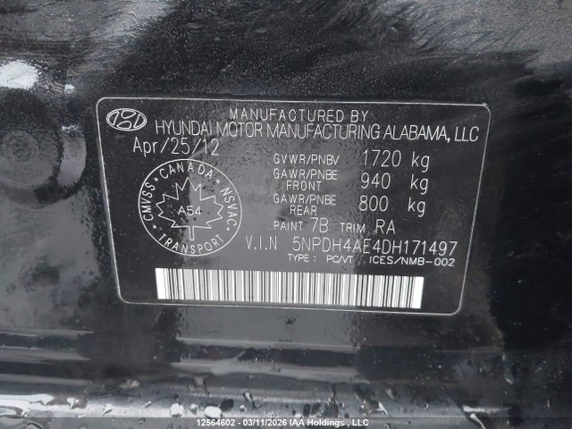 Продажа на аукционе авто 2013 Hyundai Elantra Gls/limited, vin: 5NPDH4AE4DH171497, номер лота: 12564602