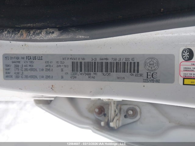 12564607 :رقم المزاد ، 1C6SRFLT4KN794800 vin ، 2019 Ram 1500 Rebel مزاد بيع