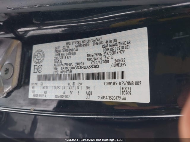 1FMCU0GD2HUA55303 Ford Escape