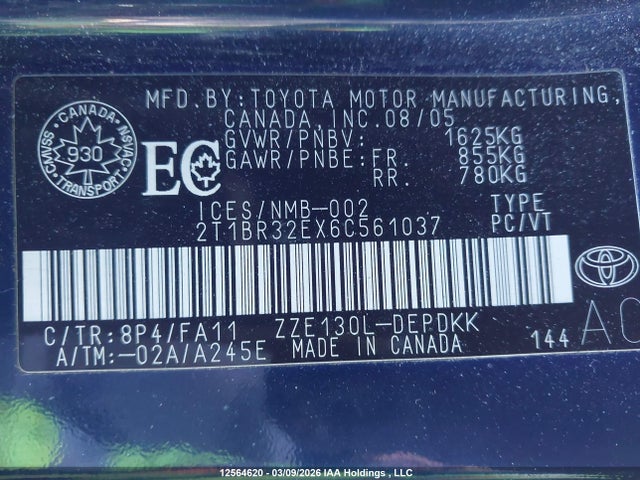 Aukcja sprzedaży 2006 Toyota Corolla Ce/le/s, vin: 2T1BR32EX6C561037, numer aukcji: 12564620