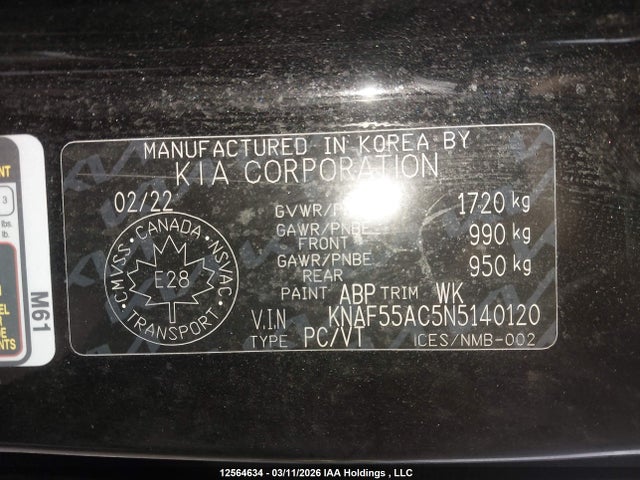 12564634 :رقم المزاد ، KNAF55AC5N5140120 vin ، 2022 Kia Forte Ex مزاد بيع