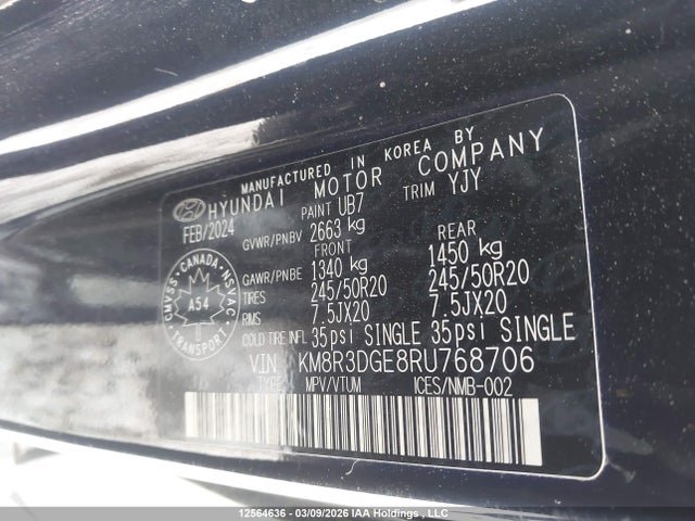 KM8R3DGE8RU768706 Hyundai Palisade Xrt