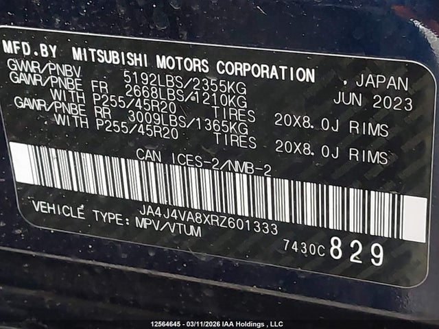 JA4J4VA8XRZ601333 Mitsubishi Outlander Se/black Edition/ralliart