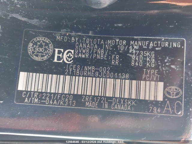 Toyota Corolla 2018 2T1BURHE9JC001138 Image 9