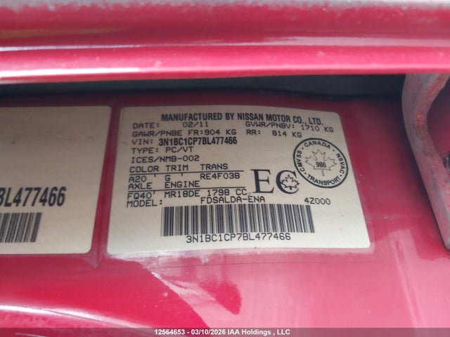 Aukcja sprzedaży 2011 Nissan Versa S/sl, vin: 3N1BC1CP7BL477466, numer aukcji: 12564653