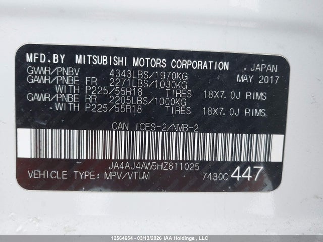JA4AJ4AW5HZ611025 Mitsubishi Rvr Black Edition/gt/se Limited Edition