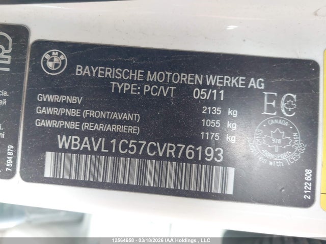 Продажа на аукционе авто 2012 Bmw X1 Xdrive28i, vin: WBAVL1C57CVR76193, номер лота: 12564658