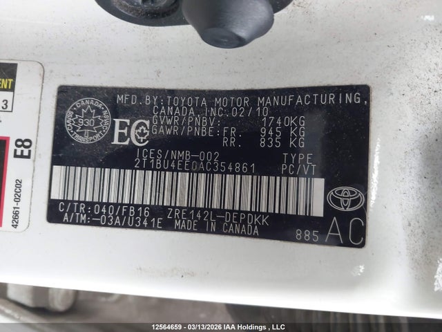 Aukcja sprzedaży 2010 Toyota Corolla S/le/xle, vin: 2T1BU4EE0AC354861, numer aukcji: 12564659