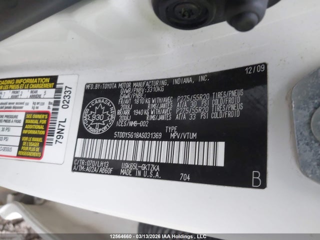 Aukcja sprzedaży 2010 Toyota Sequoia Platinum, vin: 5TDDY5G18AS031369, numer aukcji: 12564660