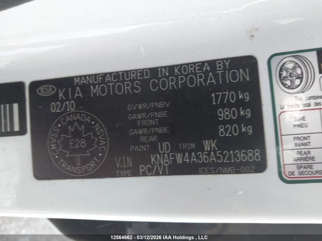 12564662 :رقم المزاد ، KNAFW4A36A5213688 vin ، 2010 Kia Forte Sx مزاد بيع