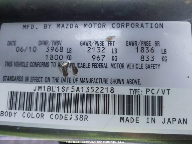 Aukcja sprzedaży 2010 Mazda Mazda3 Gs/gx, vin: JM1BL1SF5A1352218, numer aukcji: 12564664
