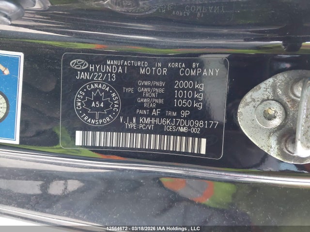 12564672 :رقم المزاد ، KMHHU6KJ7DU098177 vin ، 2013 Hyundai Genesis 3.8 Gt مزاد بيع