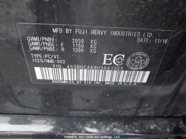 12564674 :رقم المزاد ، 4S3BNCA69H3041025 vin ، 2017 Subaru Legacy 2.5i مزاد بيع