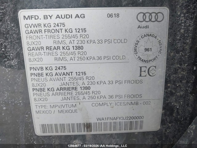 WA1FNAFY3J2200000 Audi Q5 2.0t Technik