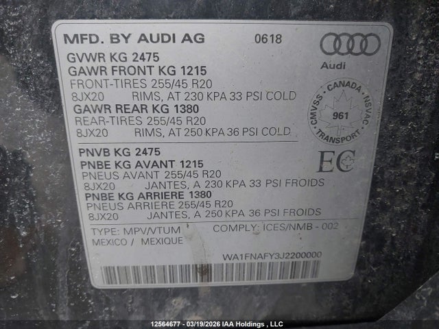 WA1FNAFY3J2200000 Audi Q5 2.0t Technik