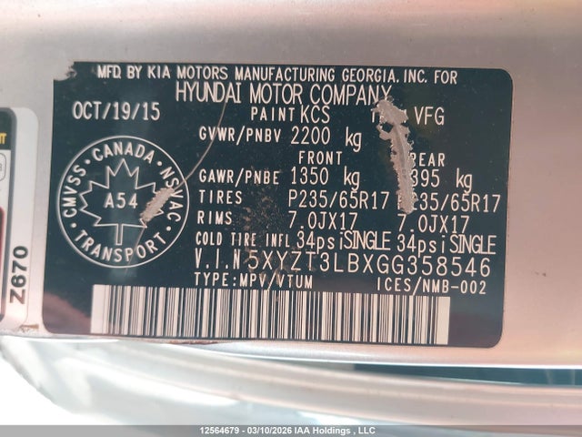 5XYZT3LBXGG358546 Hyundai SANTA FE SPORT