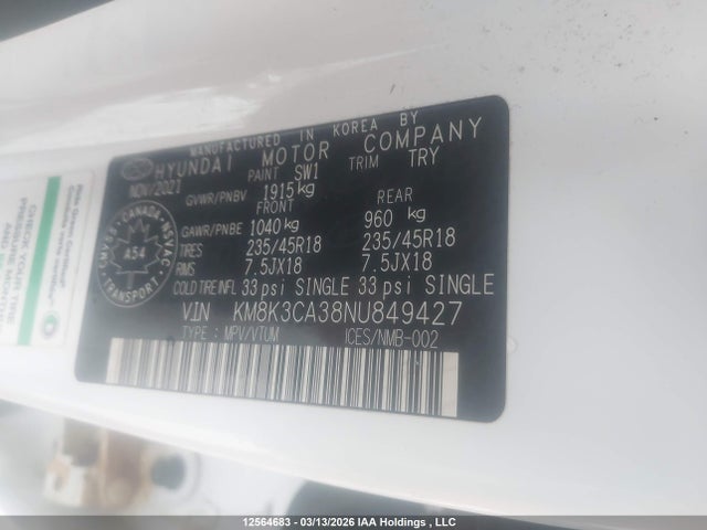 Продаж на аукціоні авто 2022 Hyundai Kona N Line, vin: KM8K3CA38NU849427, номер лоту: 12564683