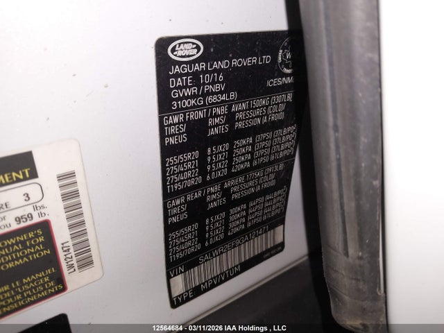 SALWR2EF9GA121471 Land Rover Range Rover Sport V8 Supercharged