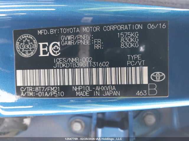 JTDKDTB39G1131602 Toyota Prius C Technology