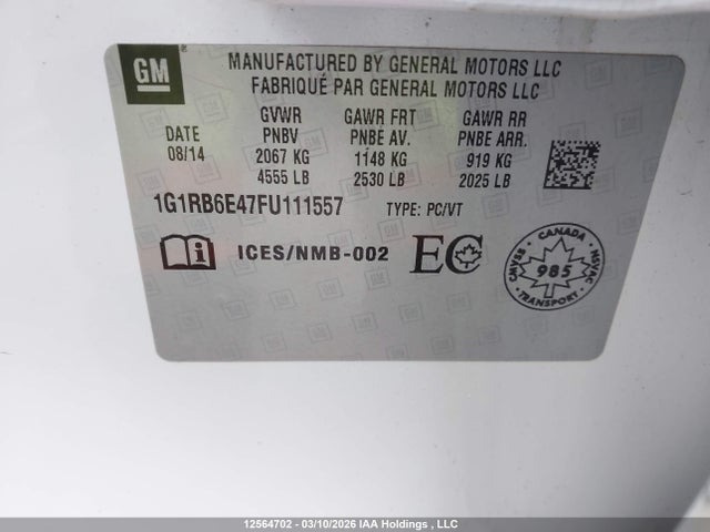 1G1RB6E47FU111557 Chevrolet Volt