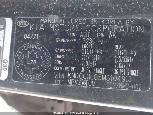 KNDCC3LG5M5104913 KIA NIRO EX