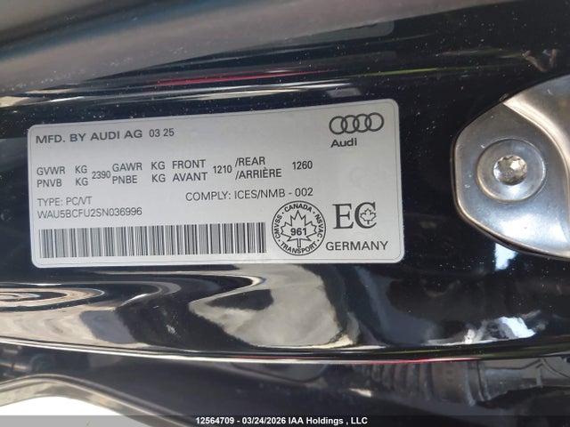 Aukcja sprzedaży 2025 Audi A5 Progressiv, vin: WAU5BCFU2SN036996, numer aukcji: 12564709
