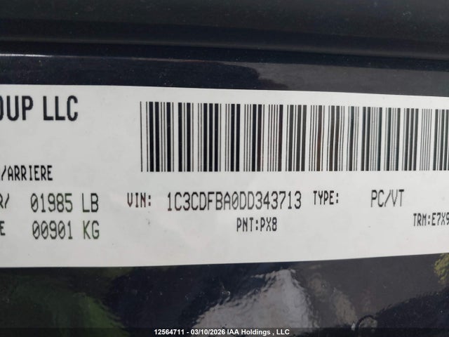 Aukcja sprzedaży 2013 Dodge Dart, vin: 1C3CDFBA0DD343713, numer aukcji: 12564711