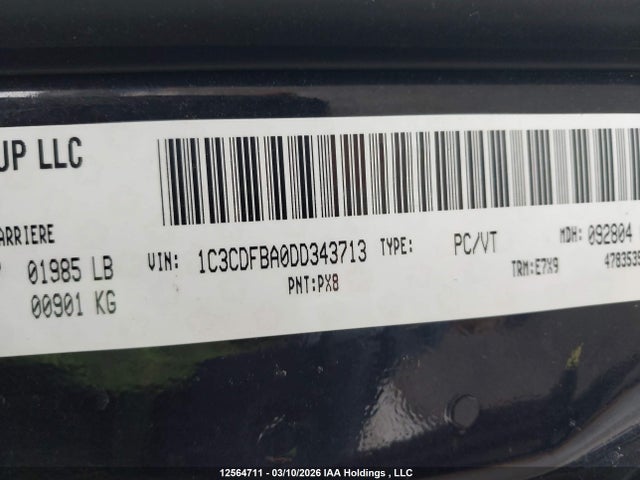 Aukcja sprzedaży 2013 Dodge Dart, vin: 1C3CDFBA0DD343713, numer aukcji: 12564711