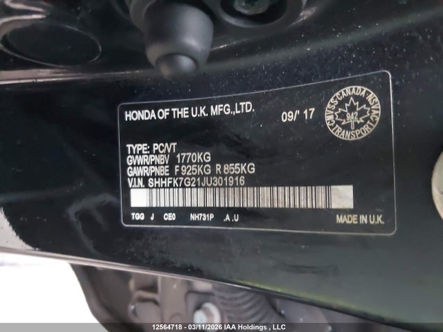 SHHFK7G21JU301916 Honda Civic Lx