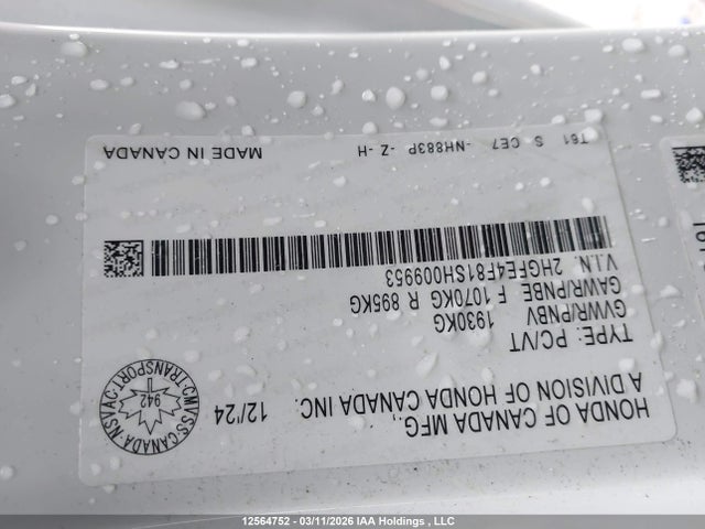 Aukcja sprzedaży 2025 Honda Civic Sport Hybrid/sport Touring Hybrid, vin: 2HGFE4F81SH009953, numer aukcji: 12564752