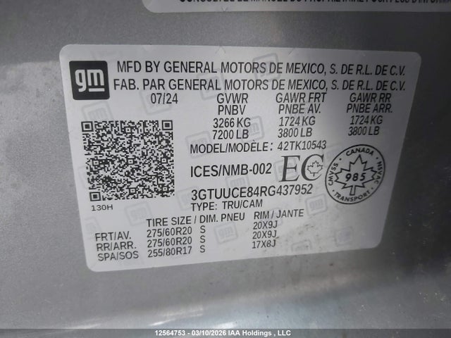 3GTUUCE84RG437952 GMC Sierra K1500 Elevation