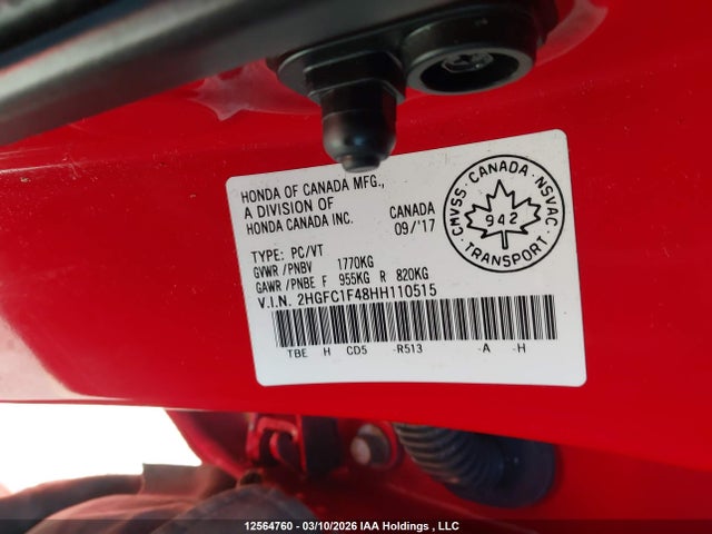 12564760 :رقم المزاد ، 2HGFC1F48HH110515 vin ، 2017 Honda Civic Ex-t مزاد بيع