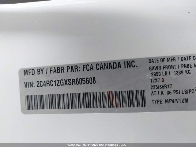2C4RC1ZGXSR605608 Chrysler Grand Caravan Sxt
