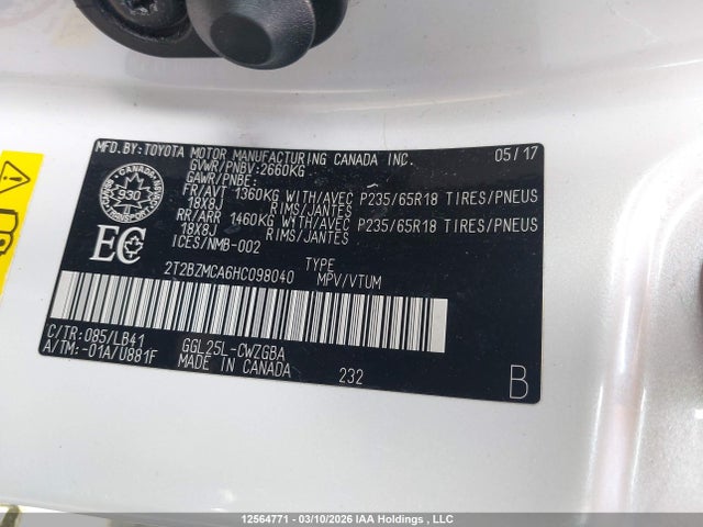 12564771 :رقم المزاد ، 2T2BZMCA6HC098040 vin ، 2017 Lexus Rx 350 مزاد بيع