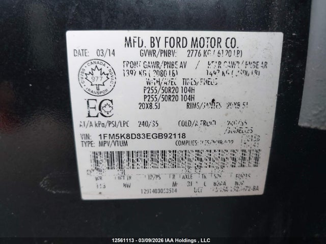Ford EXPLORER XLT 2014 1FM5K8D83EGB92118 Image 17