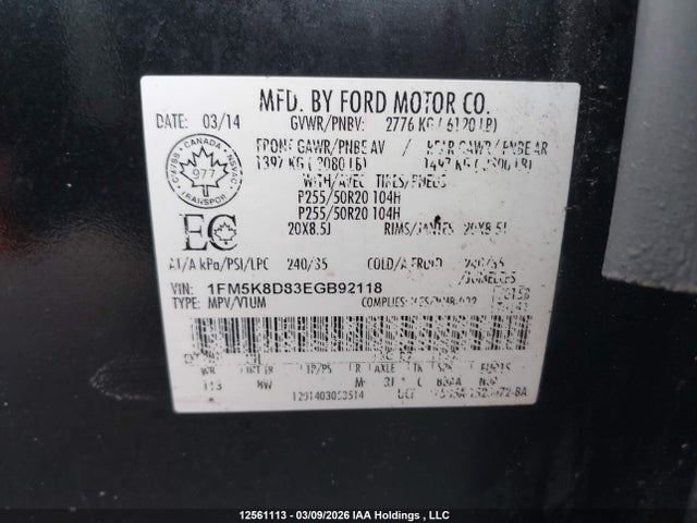 Ford EXPLORER XLT 2014 1FM5K8D83EGB92118 Image 9