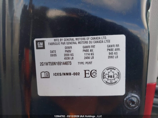 12564782 :رقم المزاد ، 2G1WT58N169144873 vin ، 2006 Chevrolet Impala Lt مزاد بيع