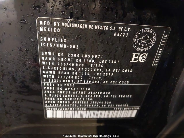 2023 Volkswagen Tiguan Highline R-line მანქანა იყიდება აუქციონზე, vin: 3VV4B7AX0PM112886, აუქციონის ნომერი: 12564788