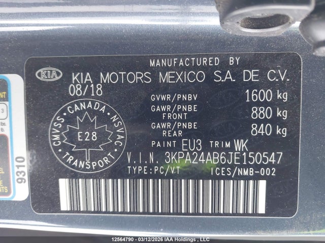 3KPA24AB6JE150547 KIA Rio Lx/lx+