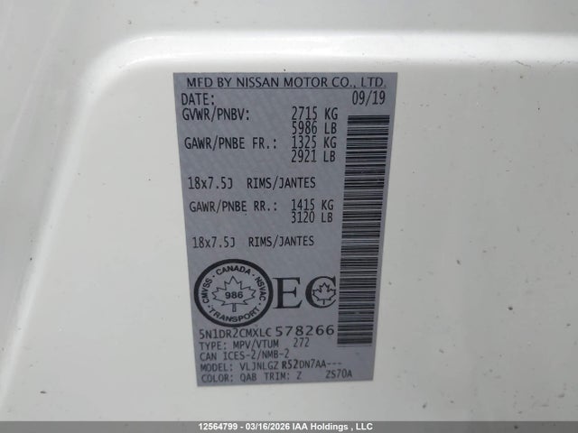 5N1DR2CMXLC578266 Nissan Pathfinder Sl