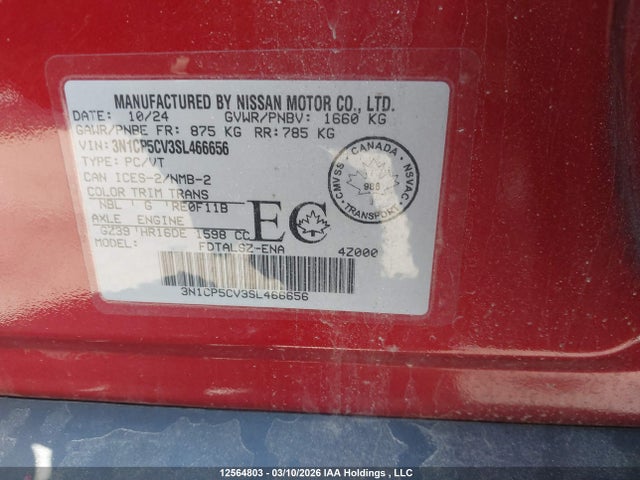 Aukcja sprzedaży 2025 Nissan Kicks Play Sv, vin: 3N1CP5CV3SL466656, numer aukcji: 12564803
