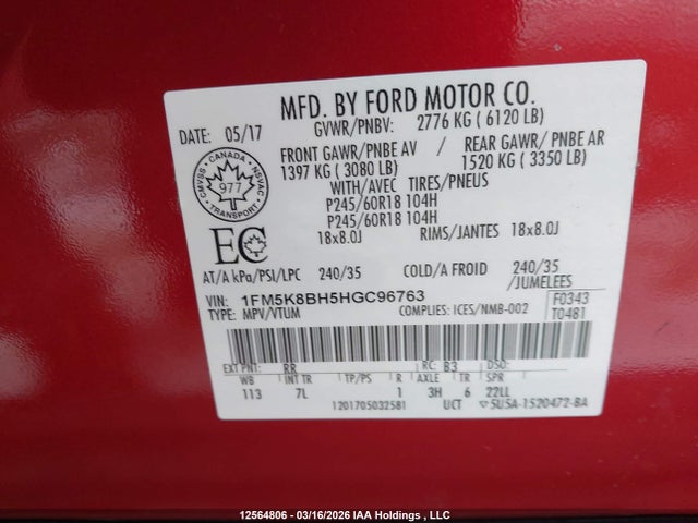 1FM5K8BH5HGC96763 Ford Explorer