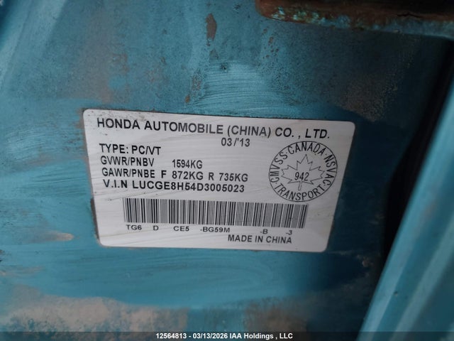 Продажа на аукционе авто 2013 Honda Fit Lx, vin: LUCGE8H54D3005023, номер лота: 12564813